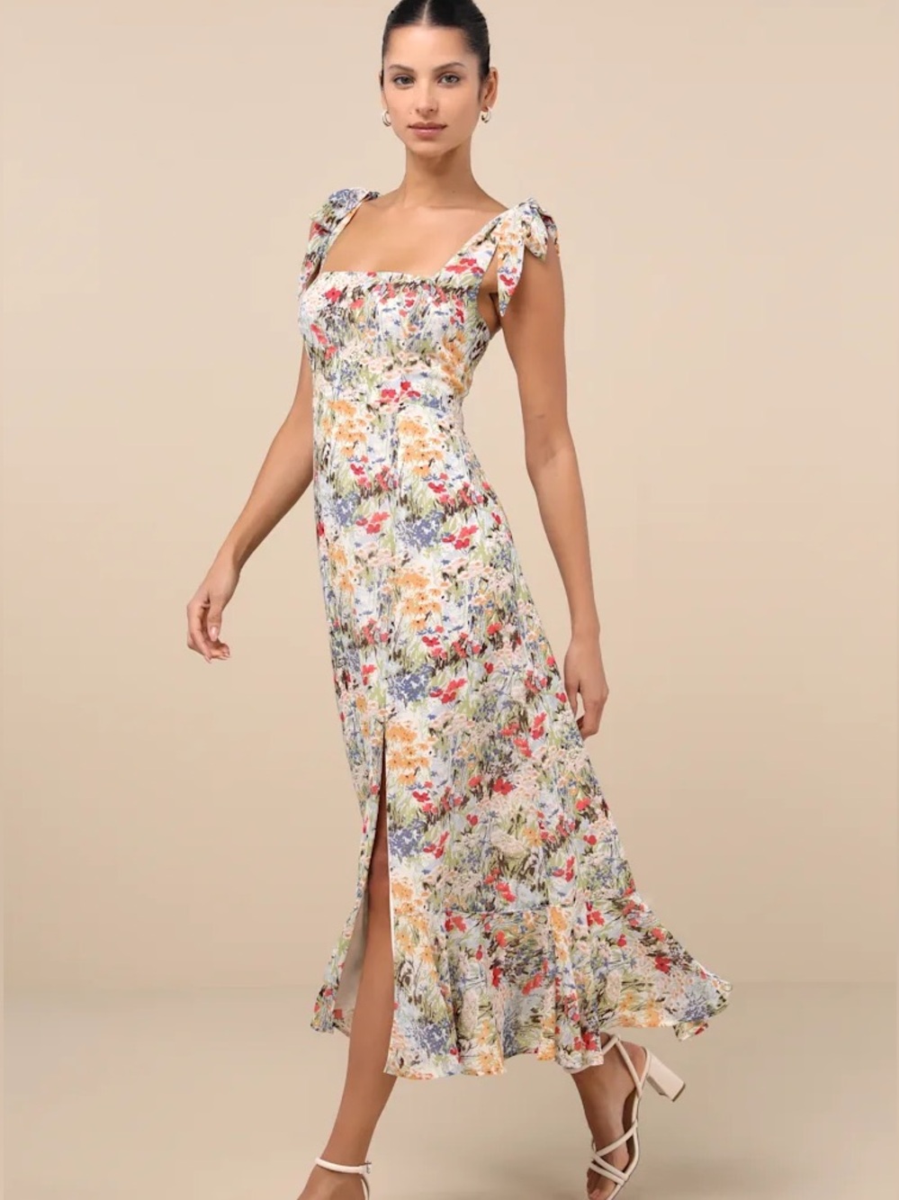Lulu’s Floral Tie Midi Dress in Multi